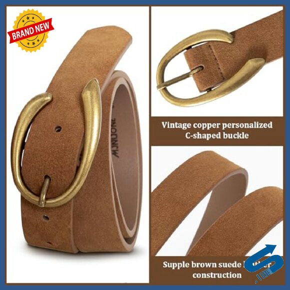 Adjustable Suede Leather Belt with C-Buckle for Jeans and Dresses